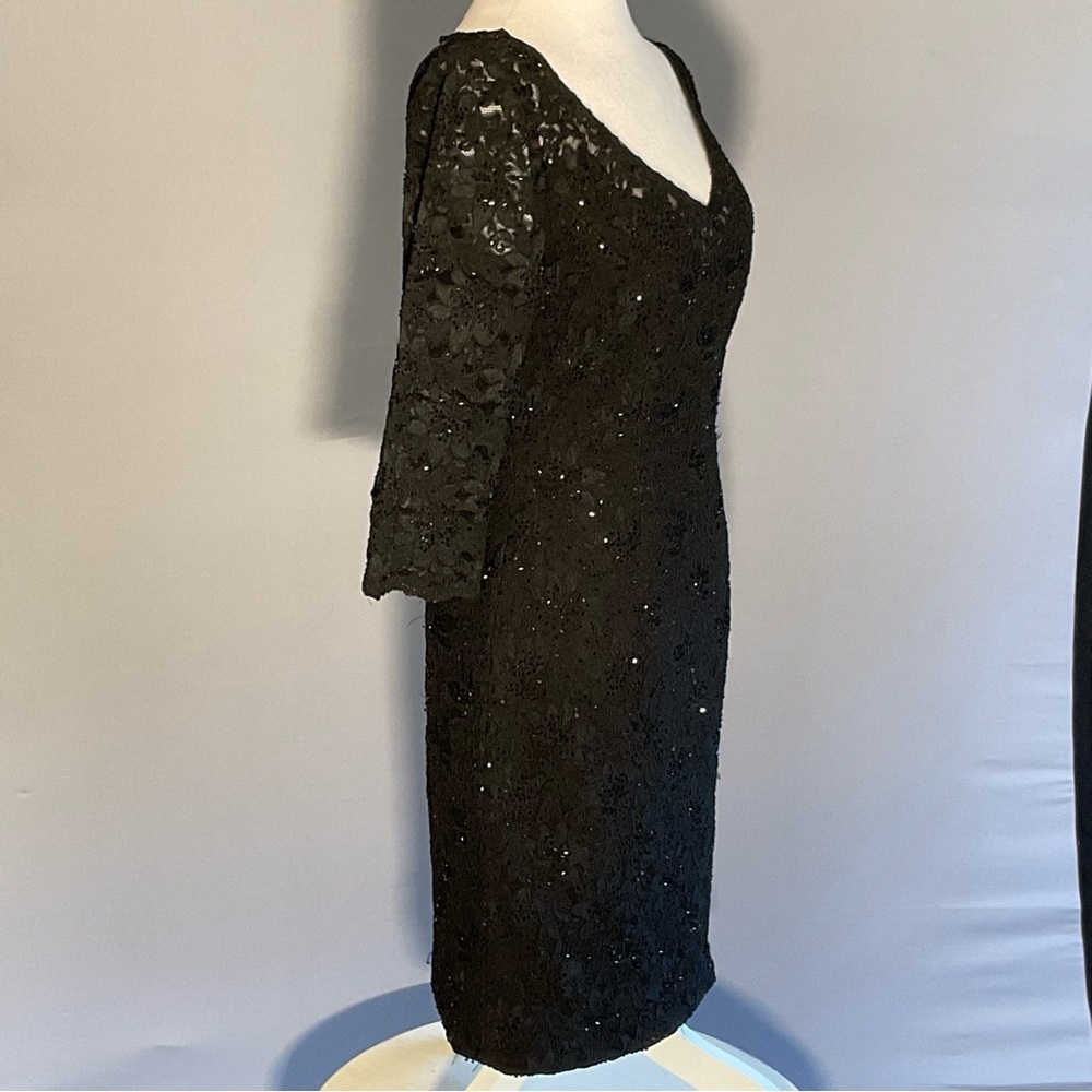 Carmen Marc Valvo Black Lace Sheath Dress Size 4 MOB MOG Evening - Picture 9 of 16